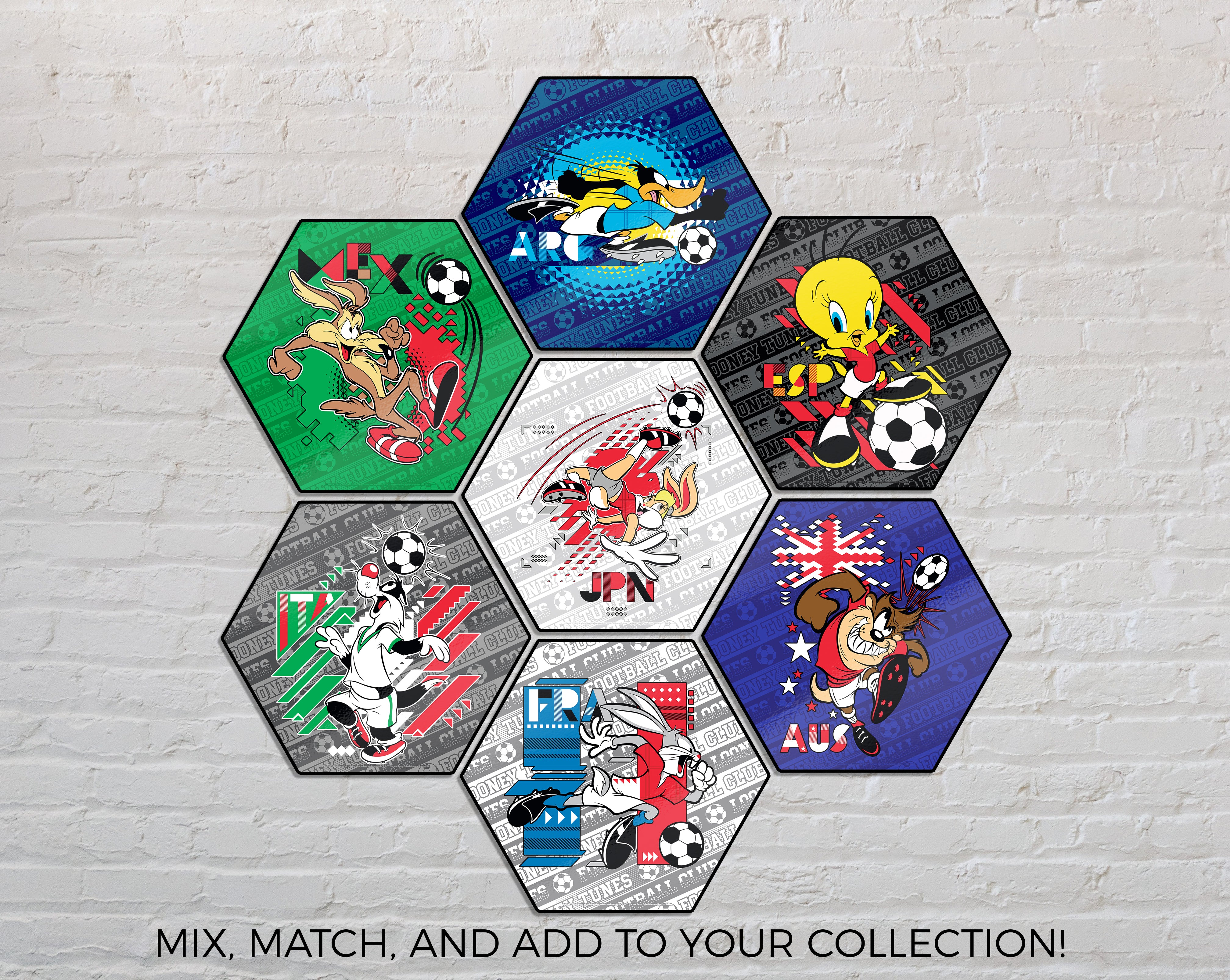 Looney Tunes (Team France Soccer - Bugs Bunny) KNEXAGON® Wood Print WPHEX5941BOH