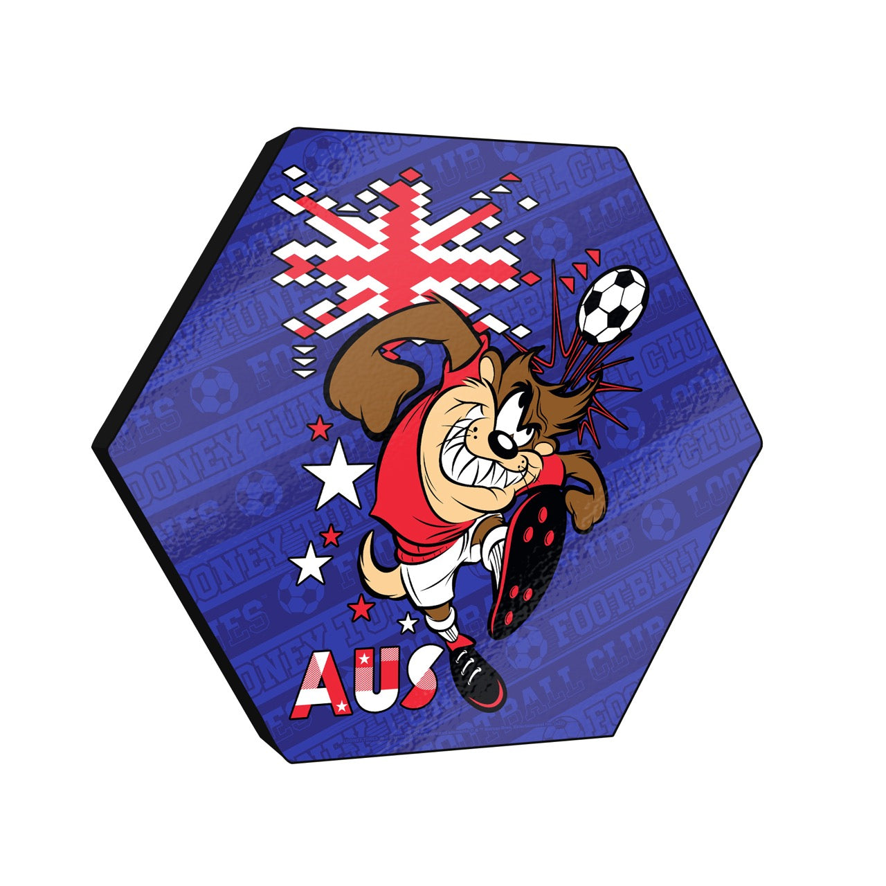 Looney Tunes (Team Australia Soccer - Taz) KNEXAGON® Wood Print WPHEX6149BOH