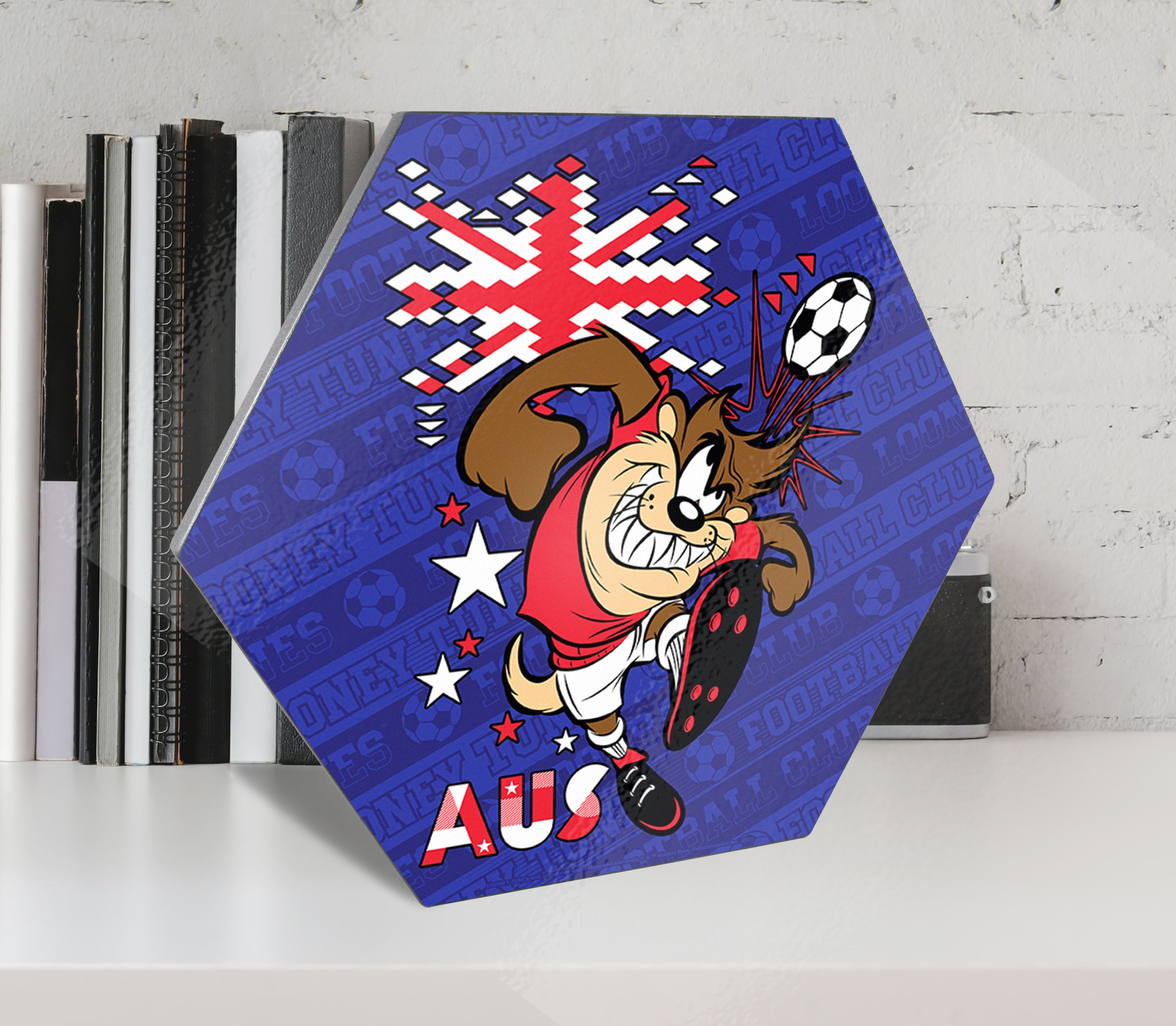 Looney Tunes (Team Australia Soccer - Taz) KNEXAGON® Wood Print WPHEX6149BOH