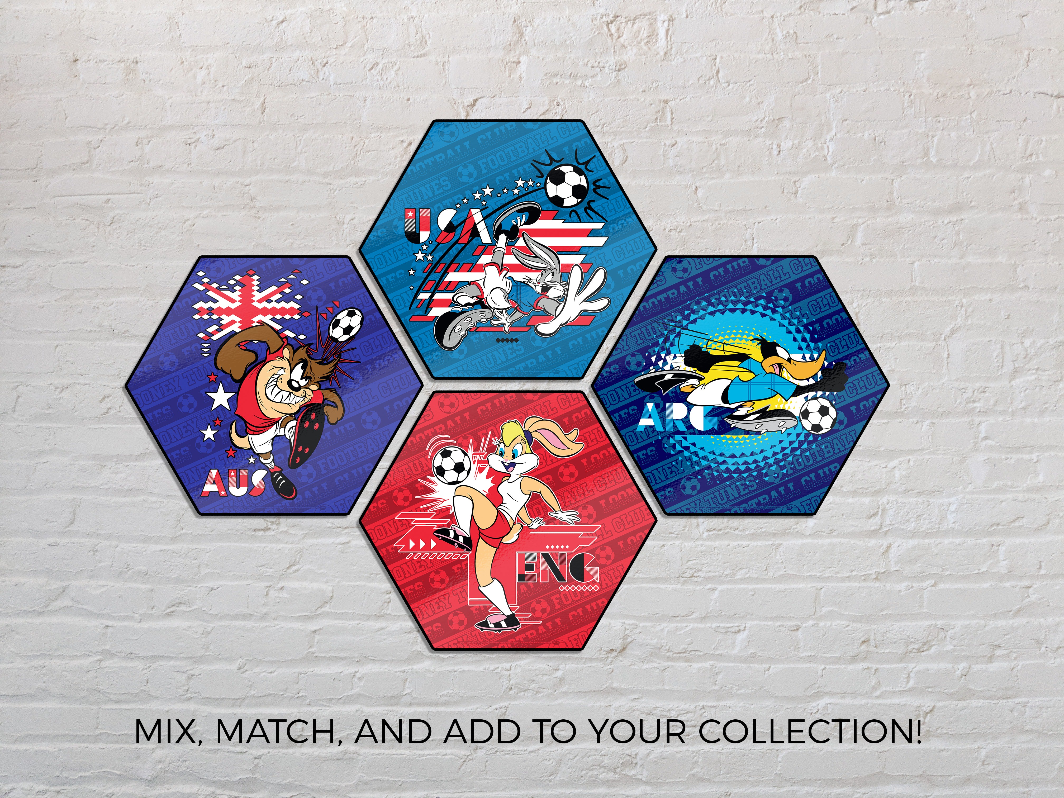 Looney Tunes (Team Australia Soccer - Taz) KNEXAGON® Wood Print WPHEX6149BOH