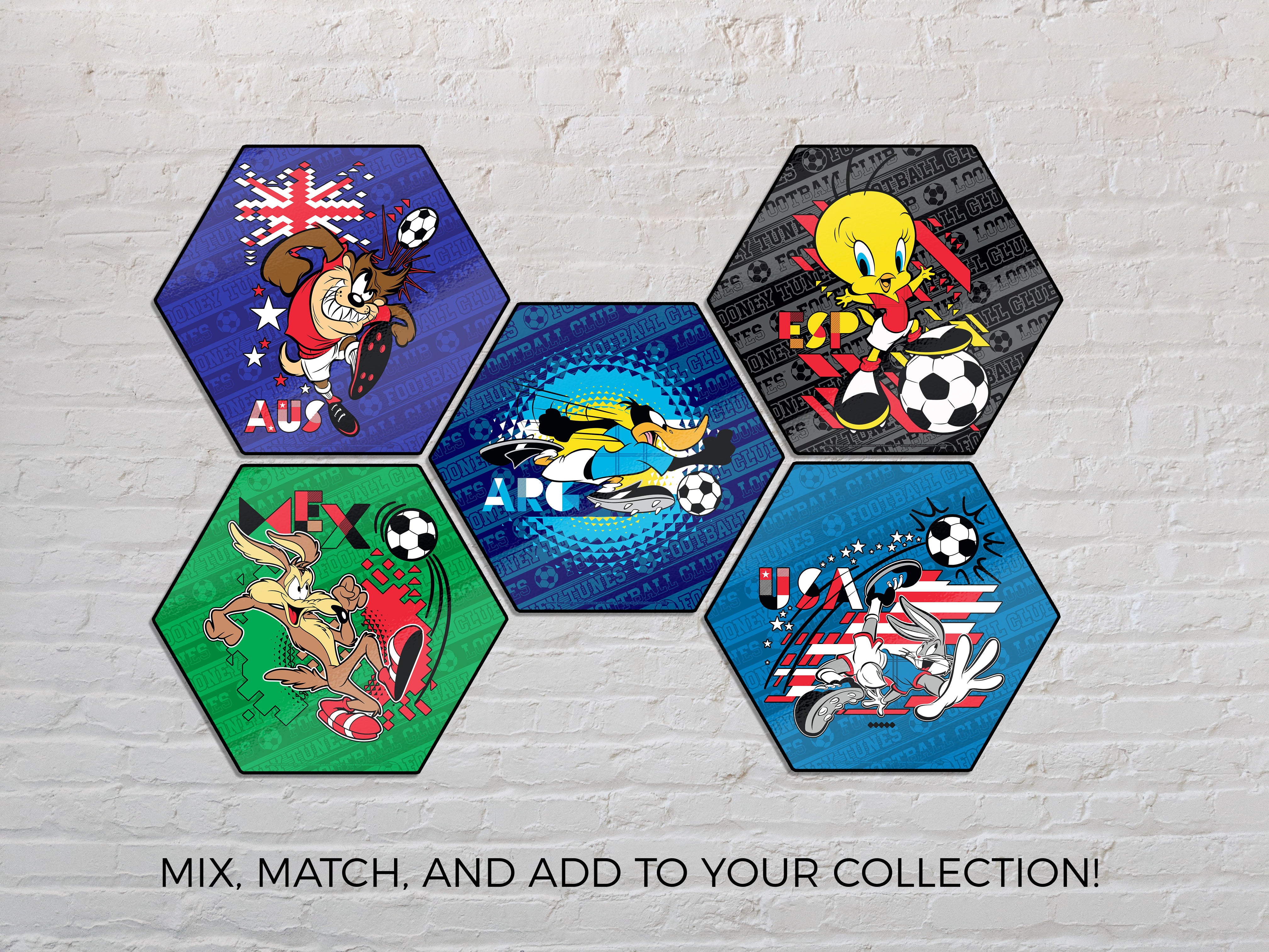 Looney Tunes (Team Australia Soccer - Taz) KNEXAGON® Wood Print WPHEX6149BOH