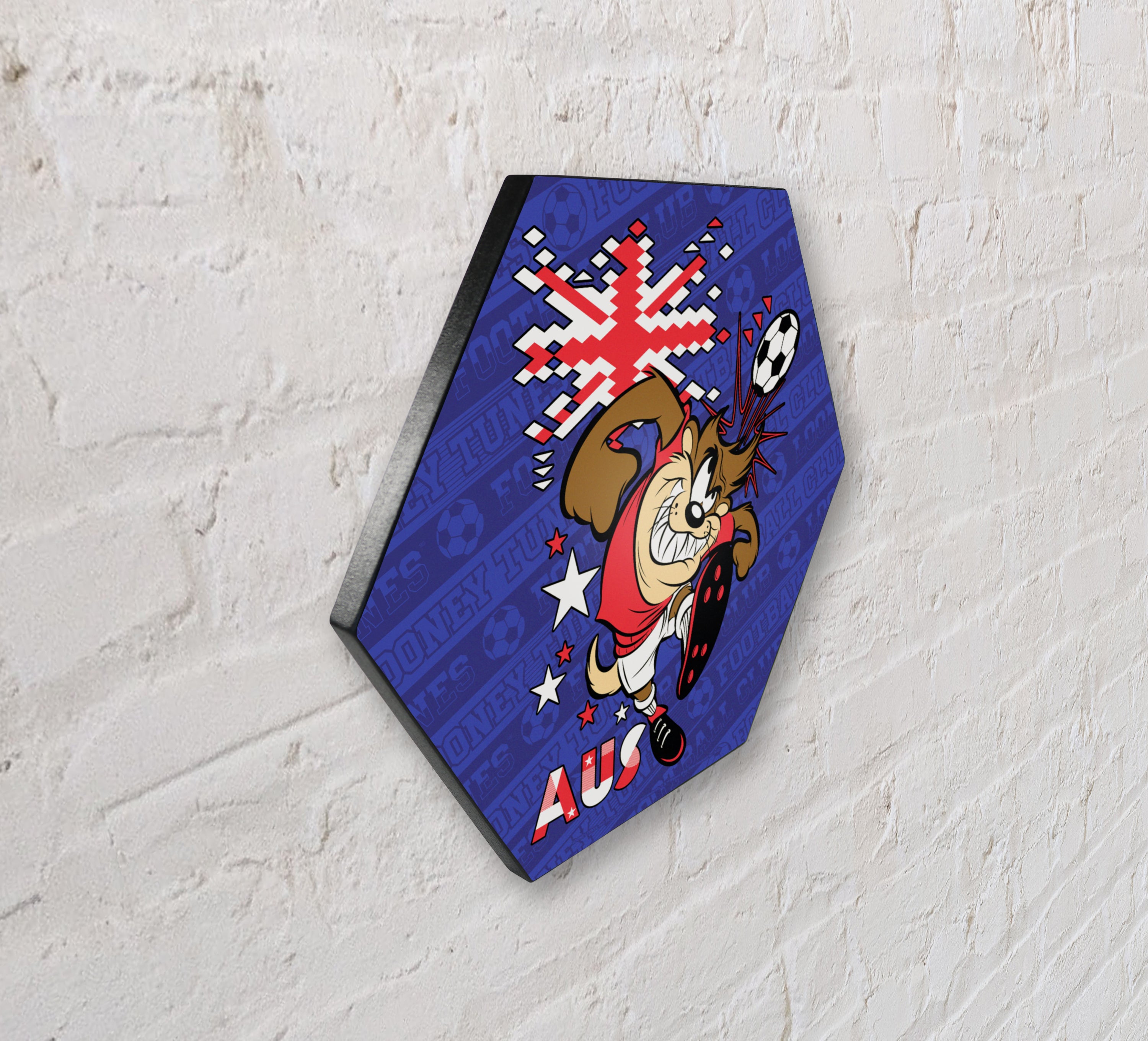 Looney Tunes (Team Australia Soccer - Taz) KNEXAGON® Wood Print WPHEX6149BOH