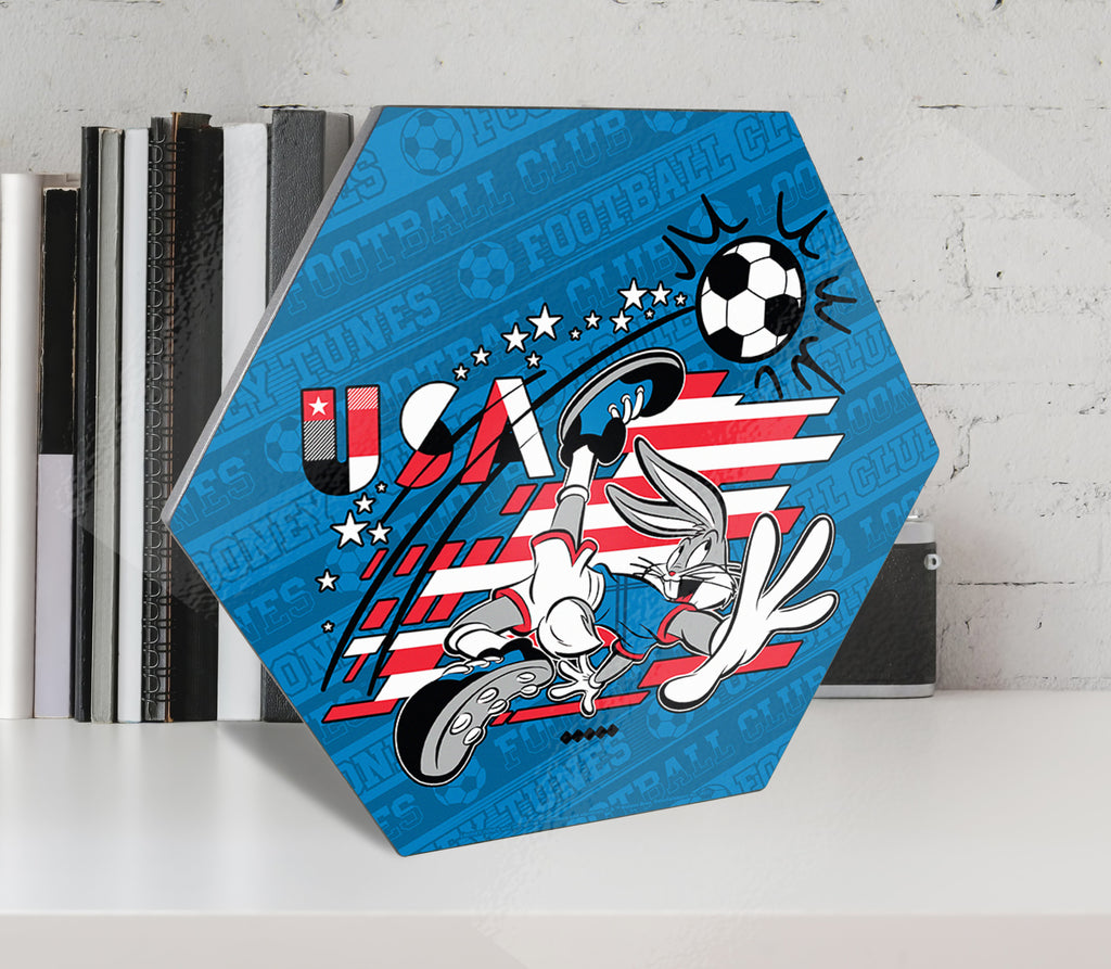 Looney Tunes (Team USA Soccer - Bugs Bunny) KNEXAGON® Wood Print WPHEX6966BOH