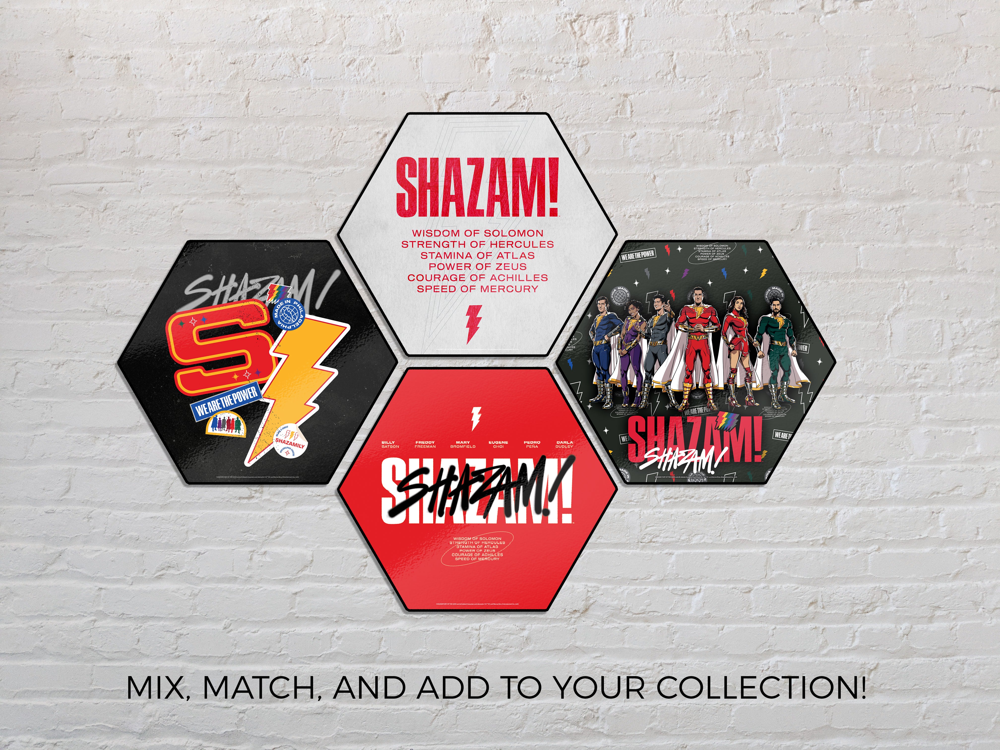 Shazam! Fury Of The Gods (S.H.A.Z.A.M.) KNEXAGON® Wood Print WPHEX7156