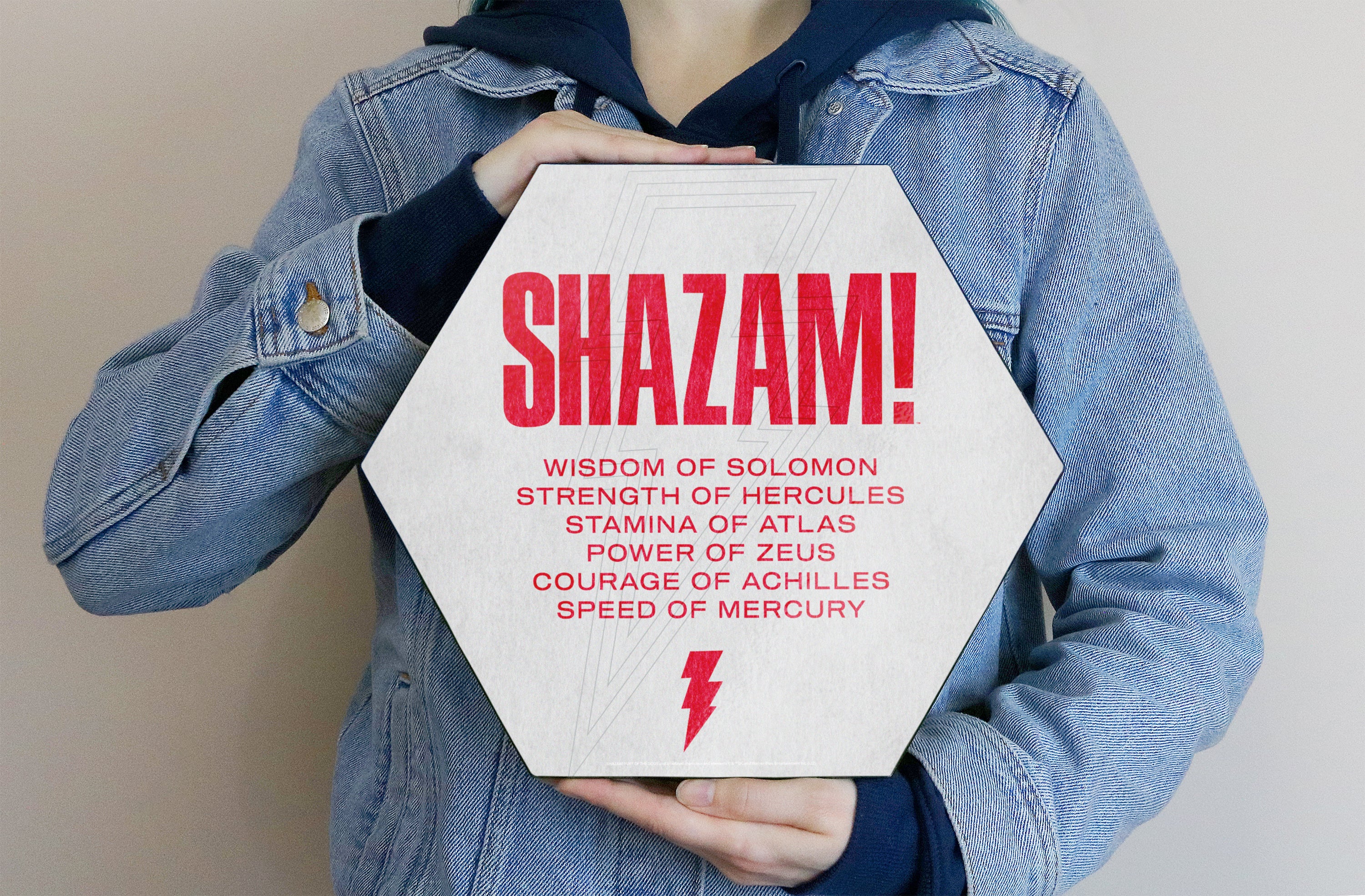 Shazam! Fury Of The Gods (S.H.A.Z.A.M.) KNEXAGON® Wood Print WPHEX7156