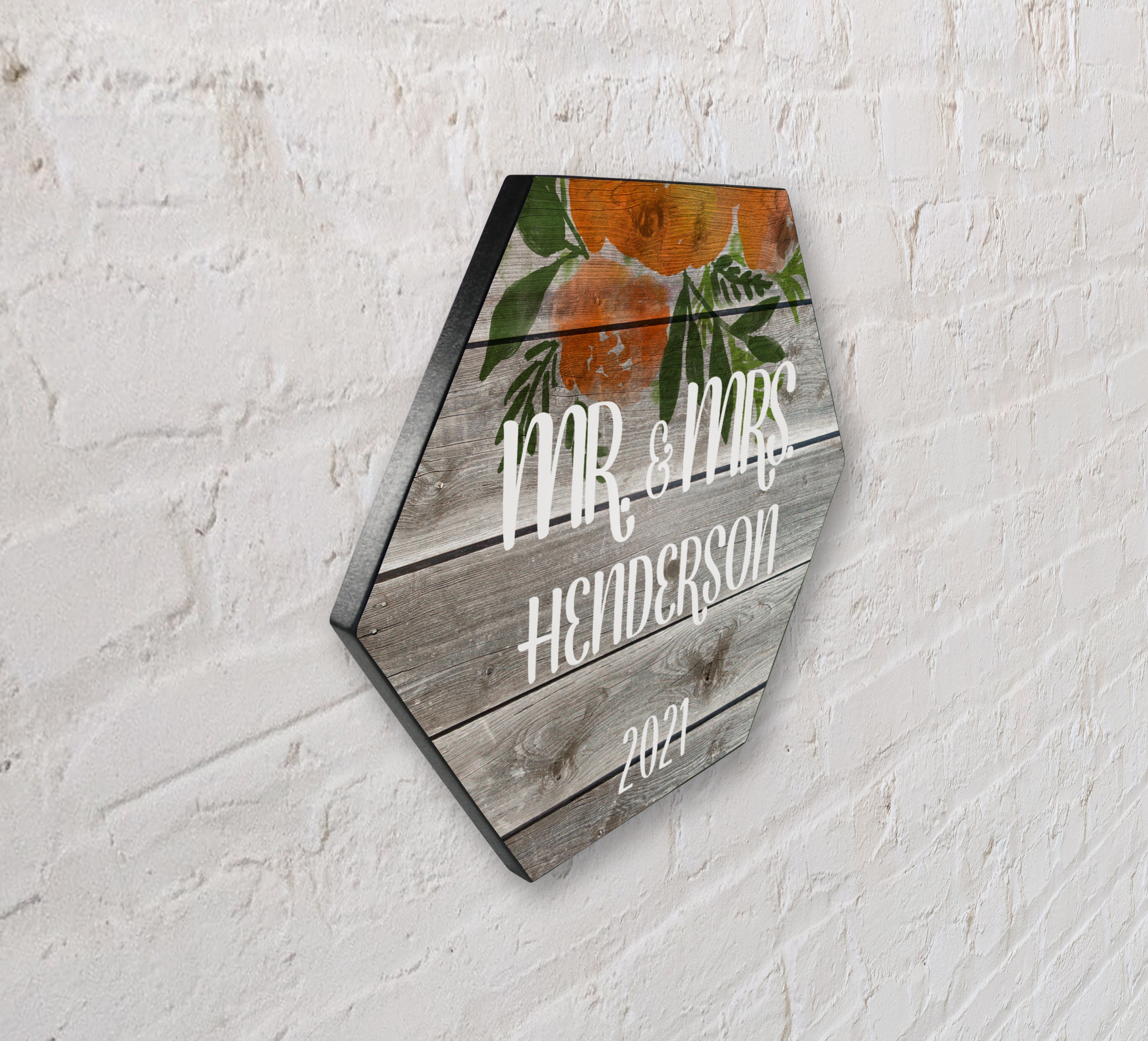 Wedding Collection (Mr. and Mrs. - Personalize with Name and Year) Hexagon KNEXAGON™ Wood Print