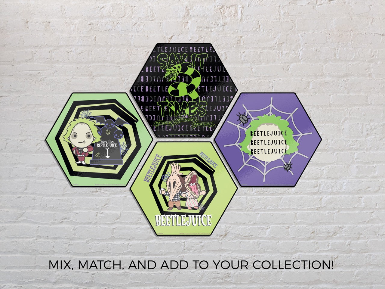 Beetlejuice (Say it Three Times) KNEXAGON® Wood Print WPHEX7622