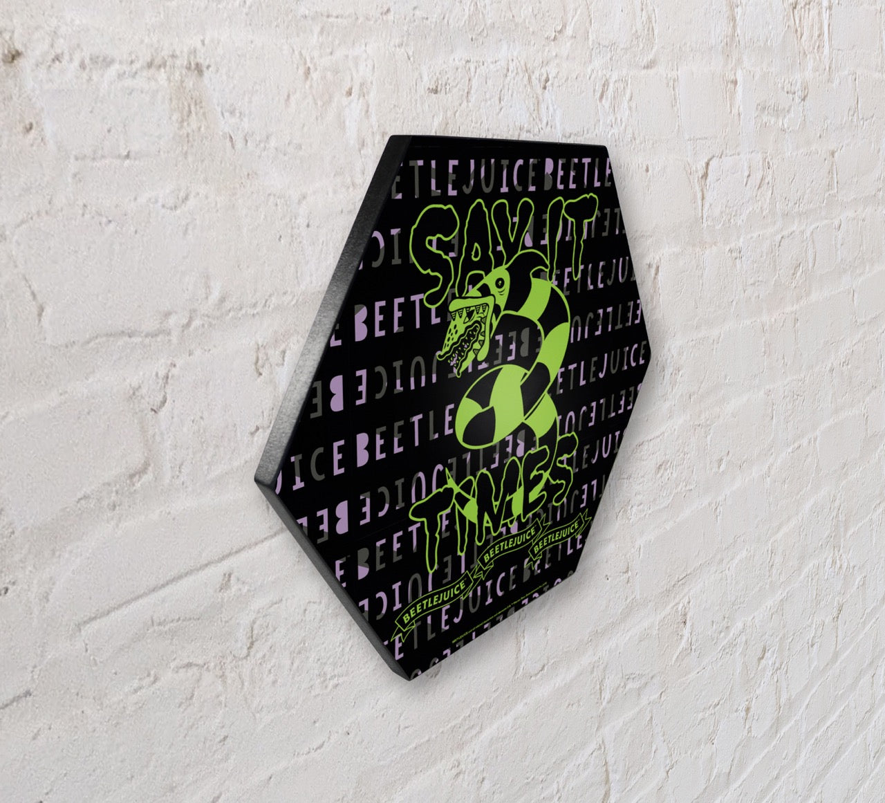 Beetlejuice (Say it Three Times) KNEXAGON® Wood Print WPHEX7622