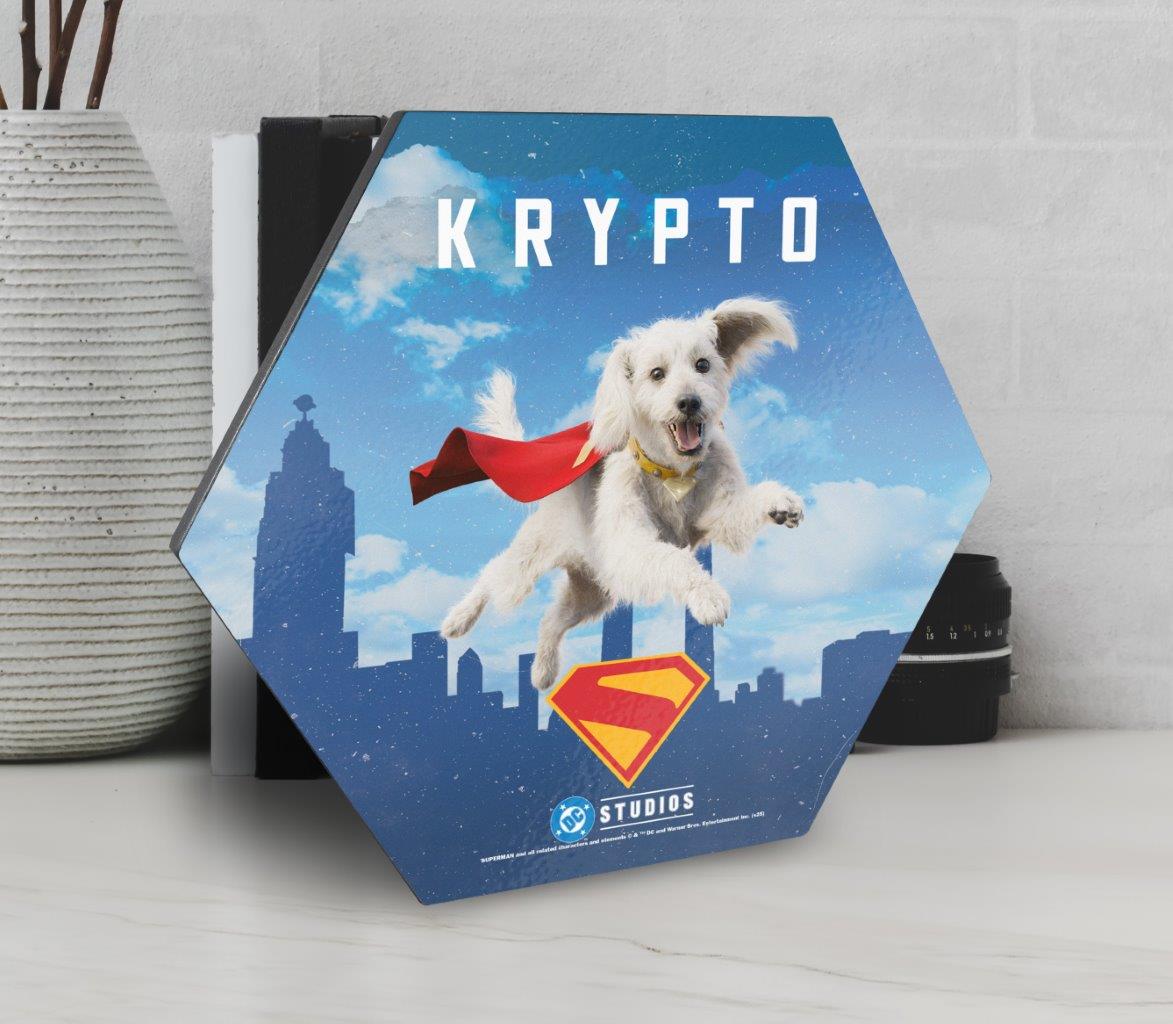 Superman (2025) (Krypto in the Sky) 11.5" X 10" KNEXAGON Wood Print WPHEX8015