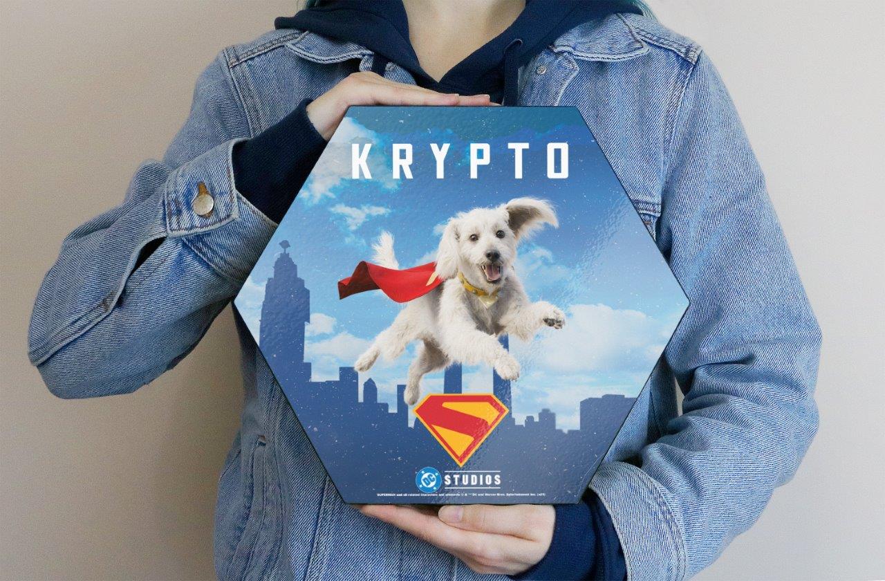 Superman (2025) (Krypto in the Sky) 11.5" X 10" KNEXAGON Wood Print WPHEX8015