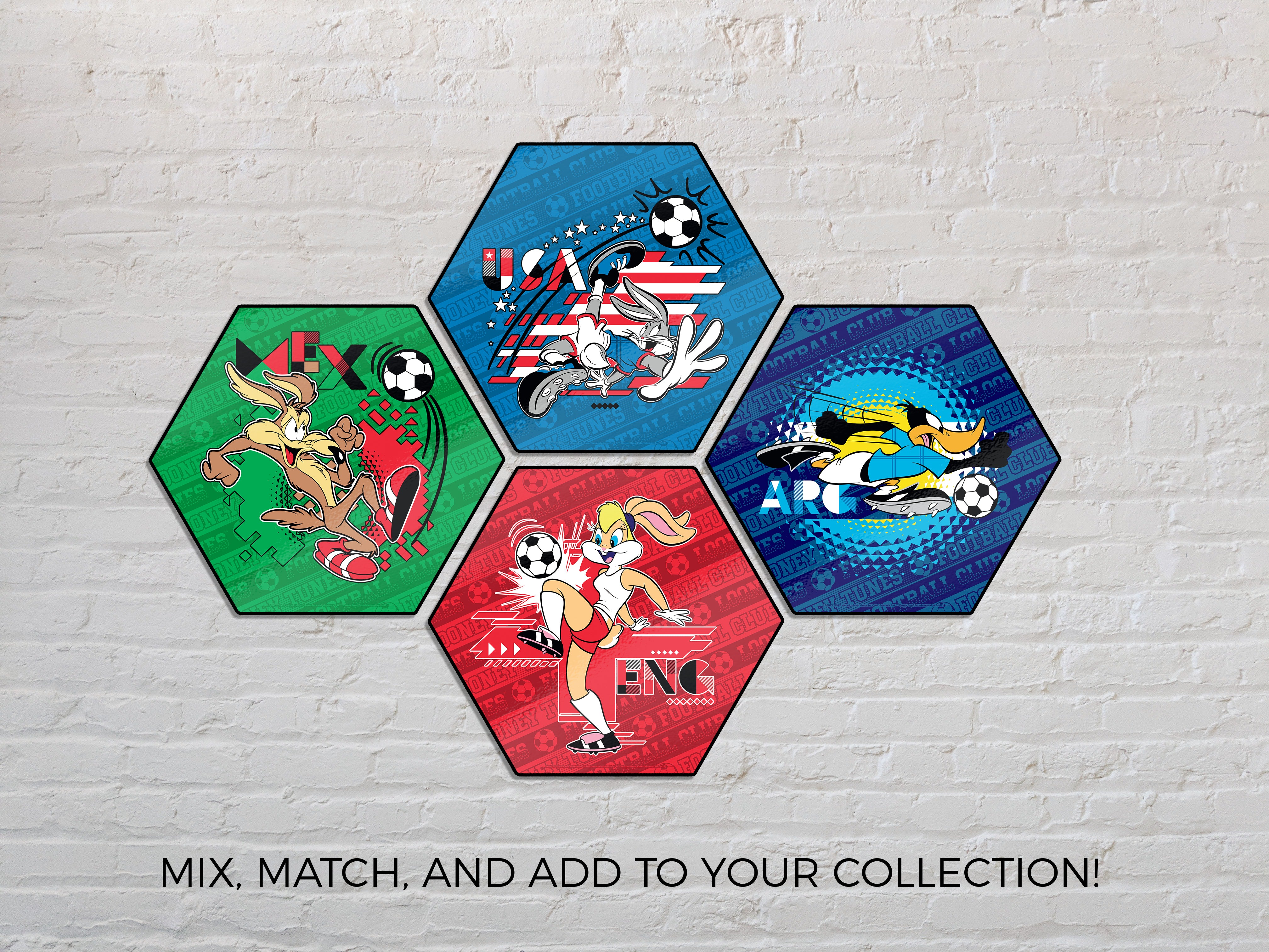 Looney Tunes (Team Argentina Soccer - Daffy Duck) KNEXAGON® Wood Print WPHEX8360BOH