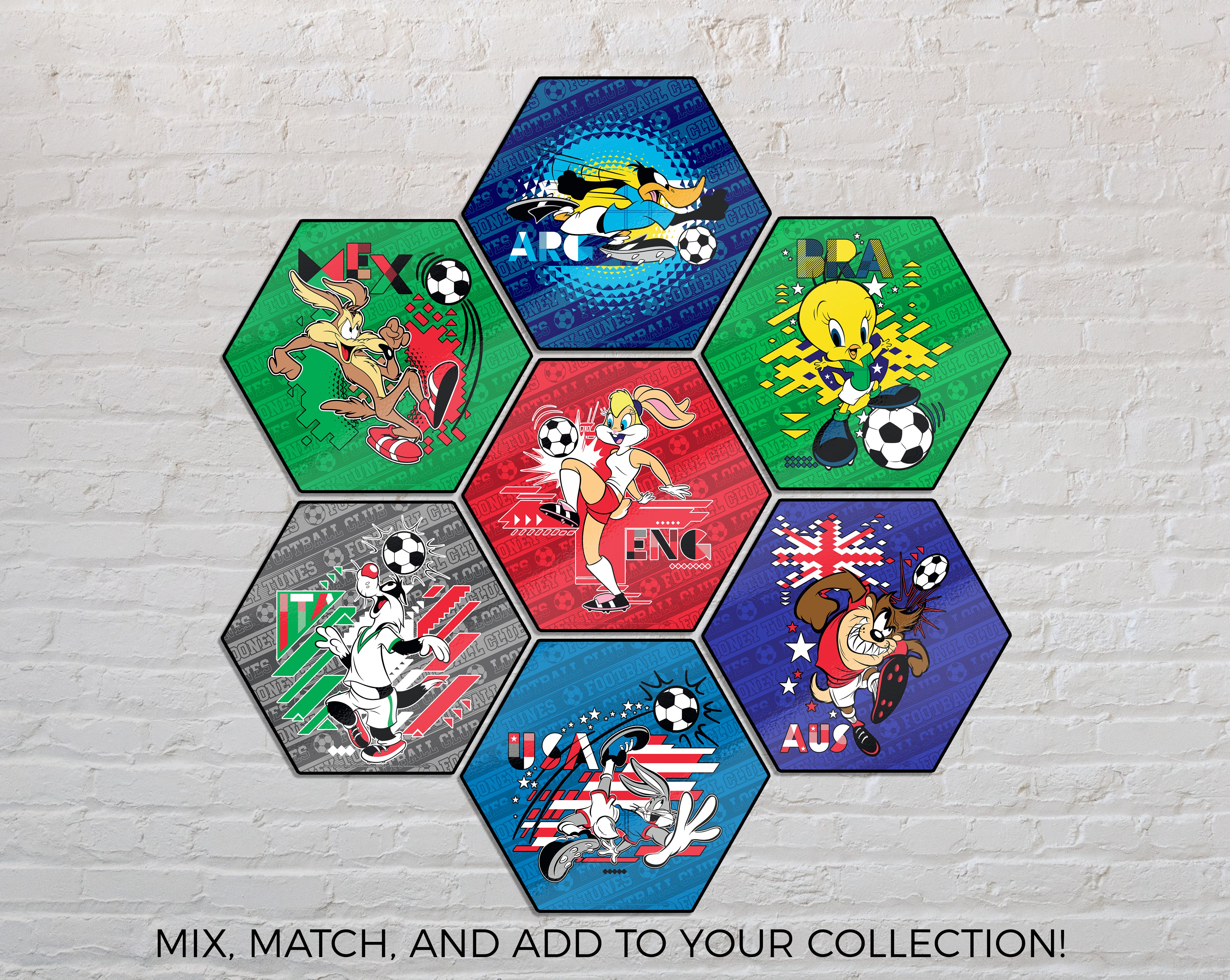 Looney Tunes (Team Argentina Soccer - Daffy Duck) KNEXAGON® Wood Print WPHEX8360BOH