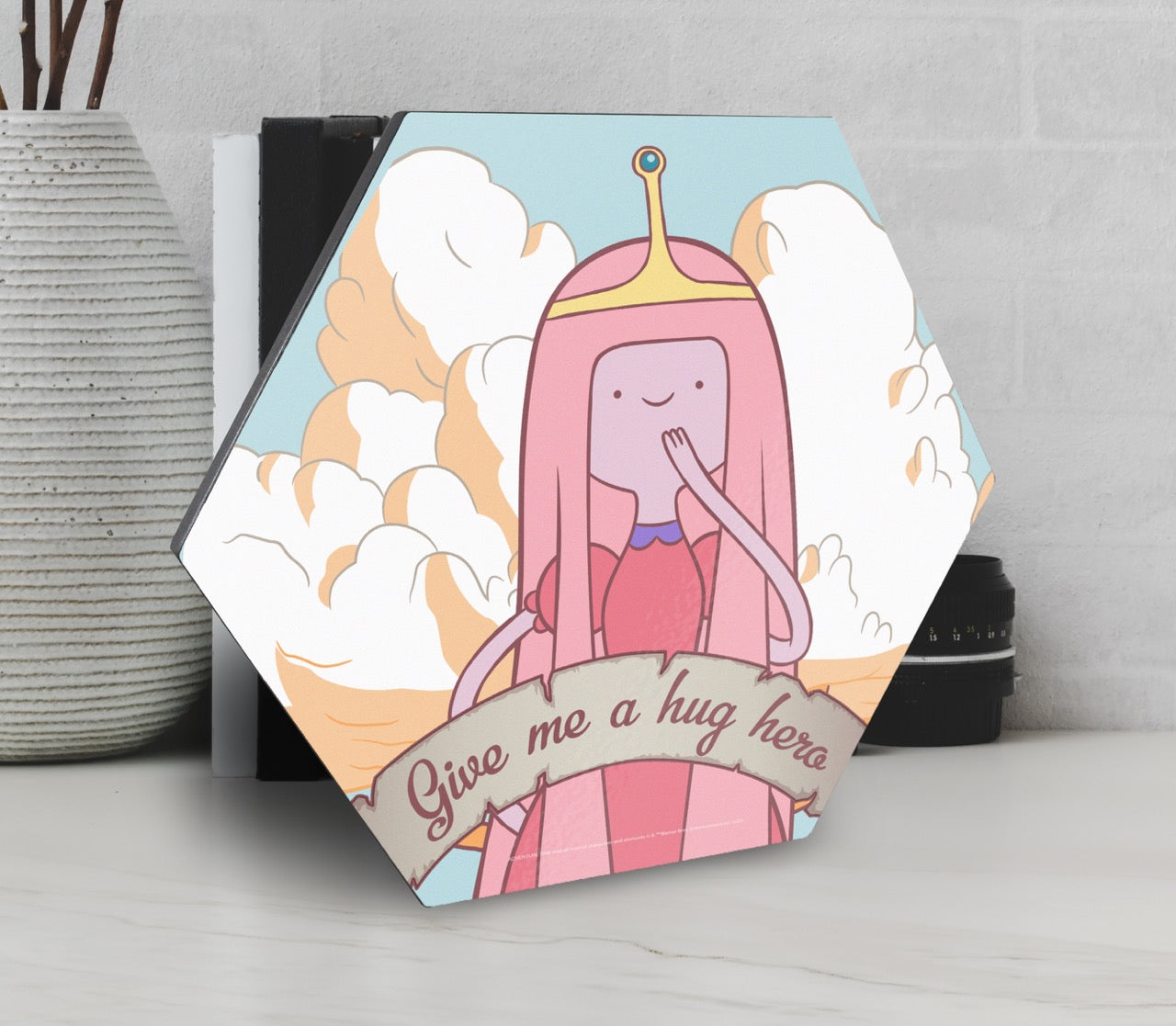 Adventure Time (Give me a Hug Hero) KNEXAGON™ Wood Print WPHEX8759