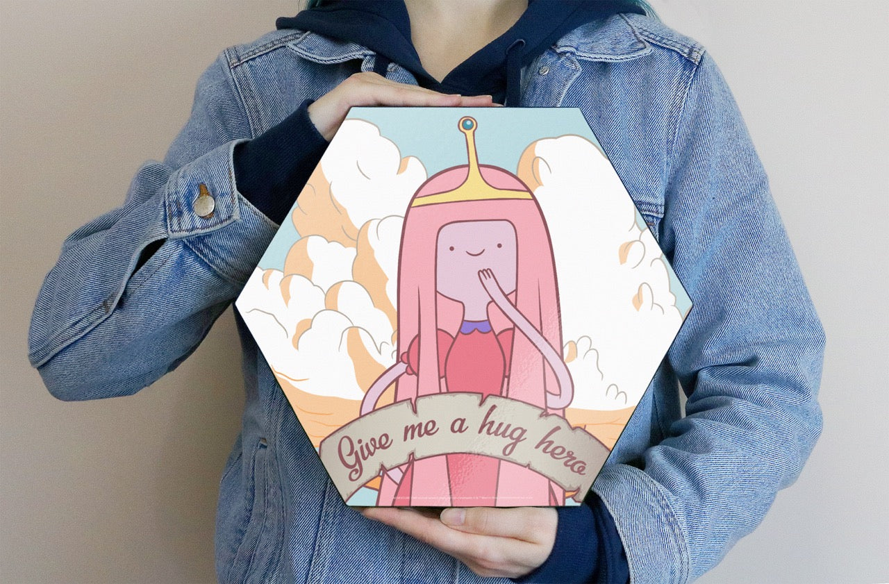 Adventure Time (Give me a Hug Hero) KNEXAGON™ Wood Print WPHEX8759