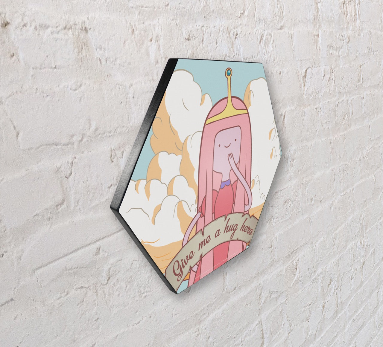 Adventure Time (Give me a Hug Hero) KNEXAGON™ Wood Print WPHEX8759