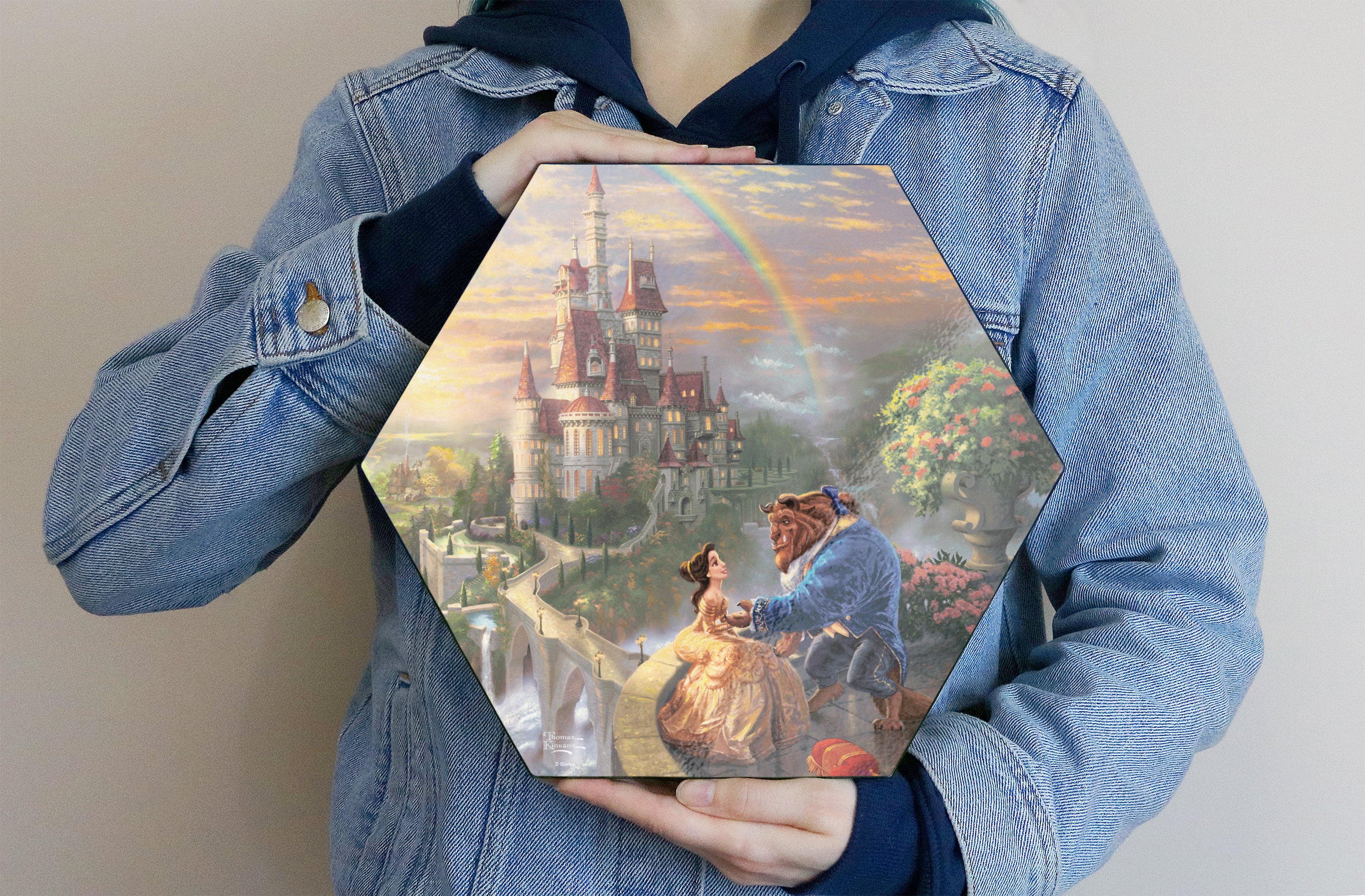 Disney (Beauty and the Beast Falling in Love) KNEXAGON® Wood Print WPHEX8962