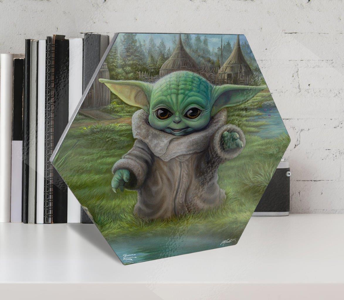 Star Wars (The Mandalorian  Childs Play) KNEXAGON® Wood Print WPHEX9589