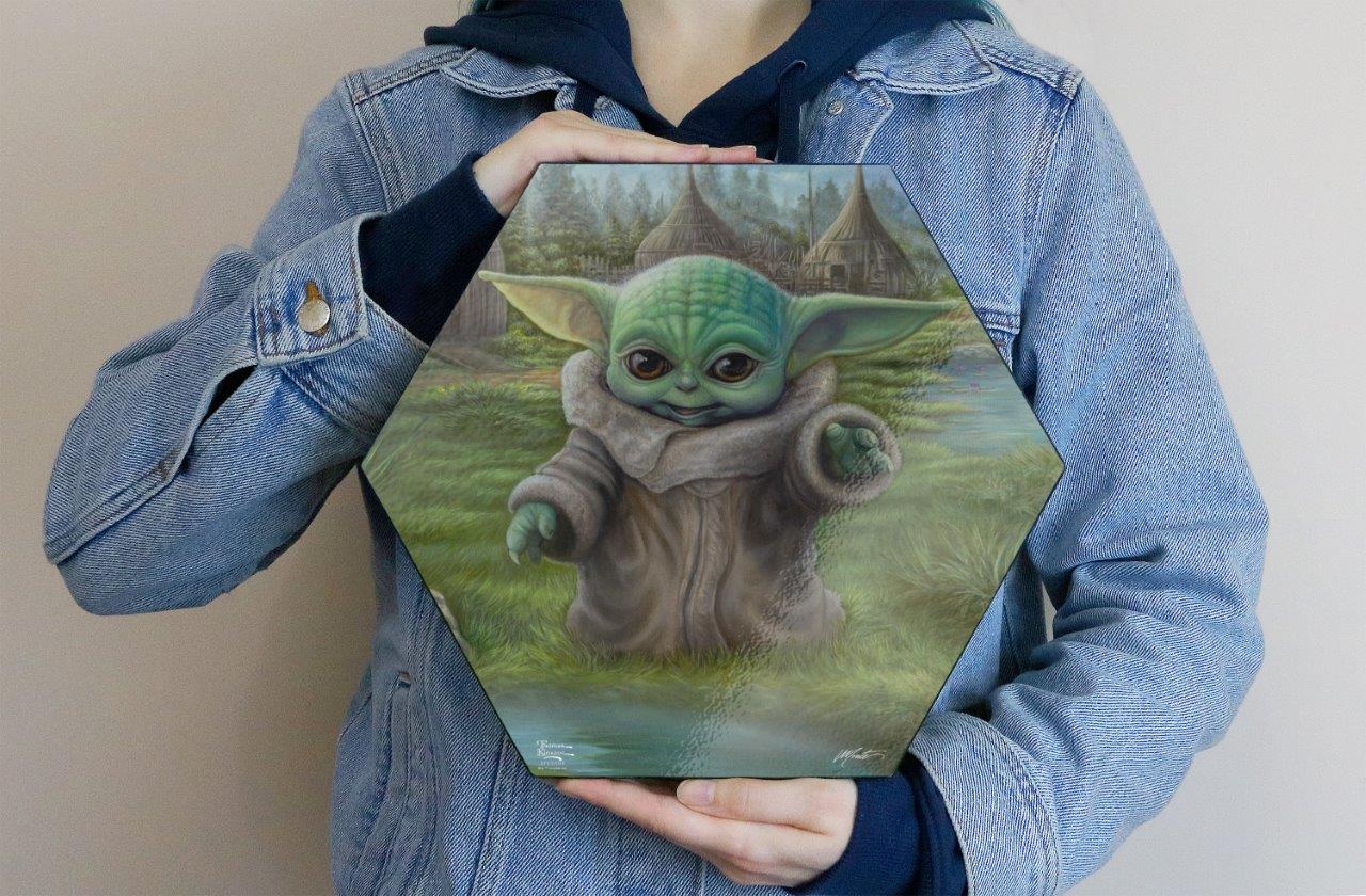 Star Wars (The Mandalorian  Childs Play) KNEXAGON® Wood Print WPHEX9589