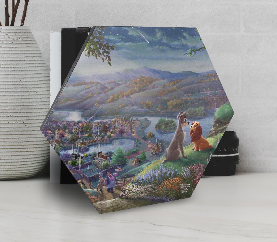 Disney (Lady and the Tramp Falling in Love) KNEXAGON™ Wood Print WPHEX9902