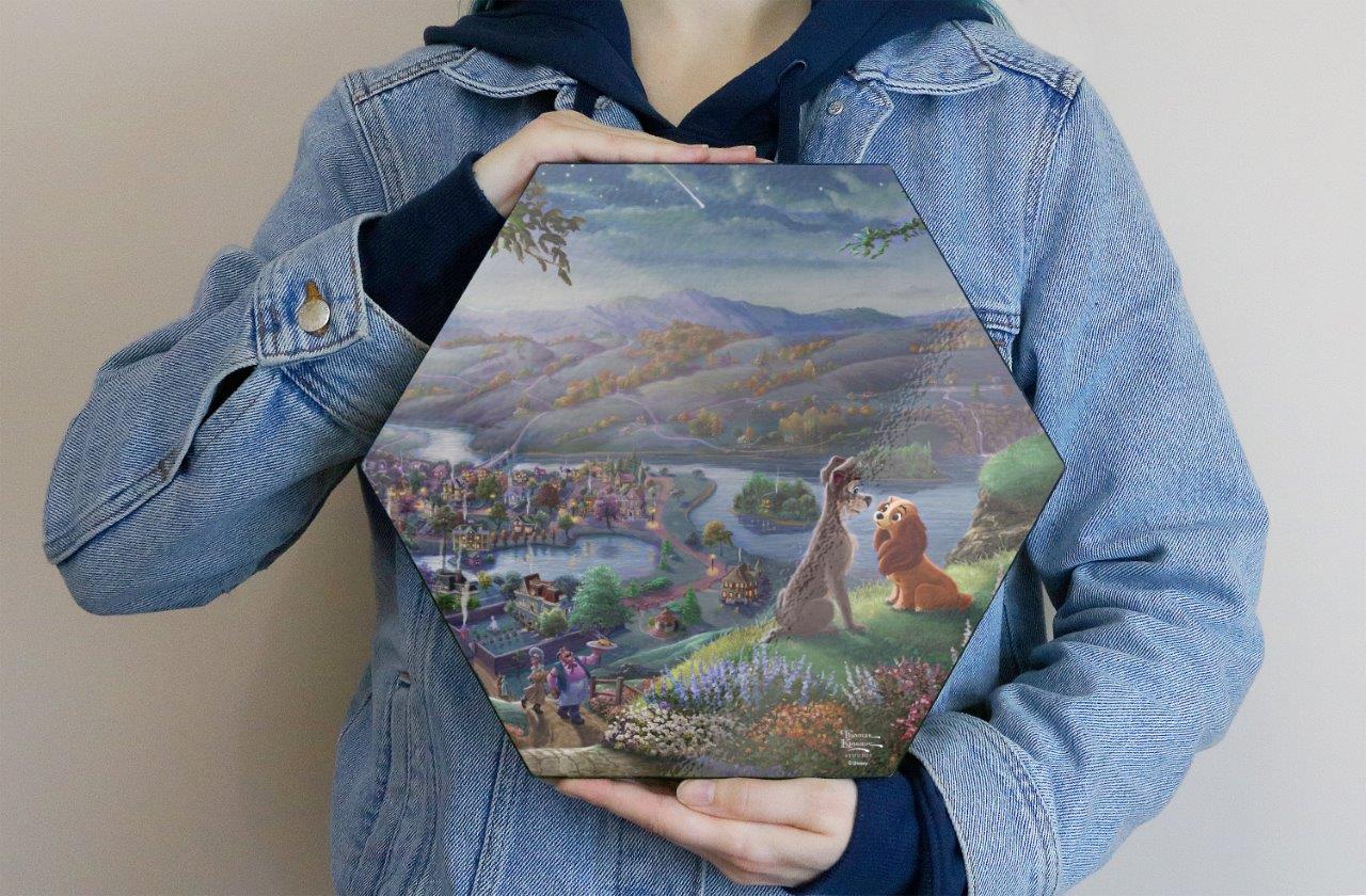 Disney (Lady and the Tramp Falling in Love) KNEXAGON™ Wood Print WPHEX9902