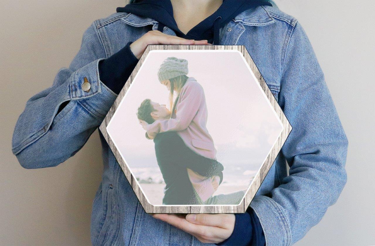 Family Collection (Every Family Has A Story - White - Full Photo - Upload) 11.5" X 10" KNEXAGON Wood Print