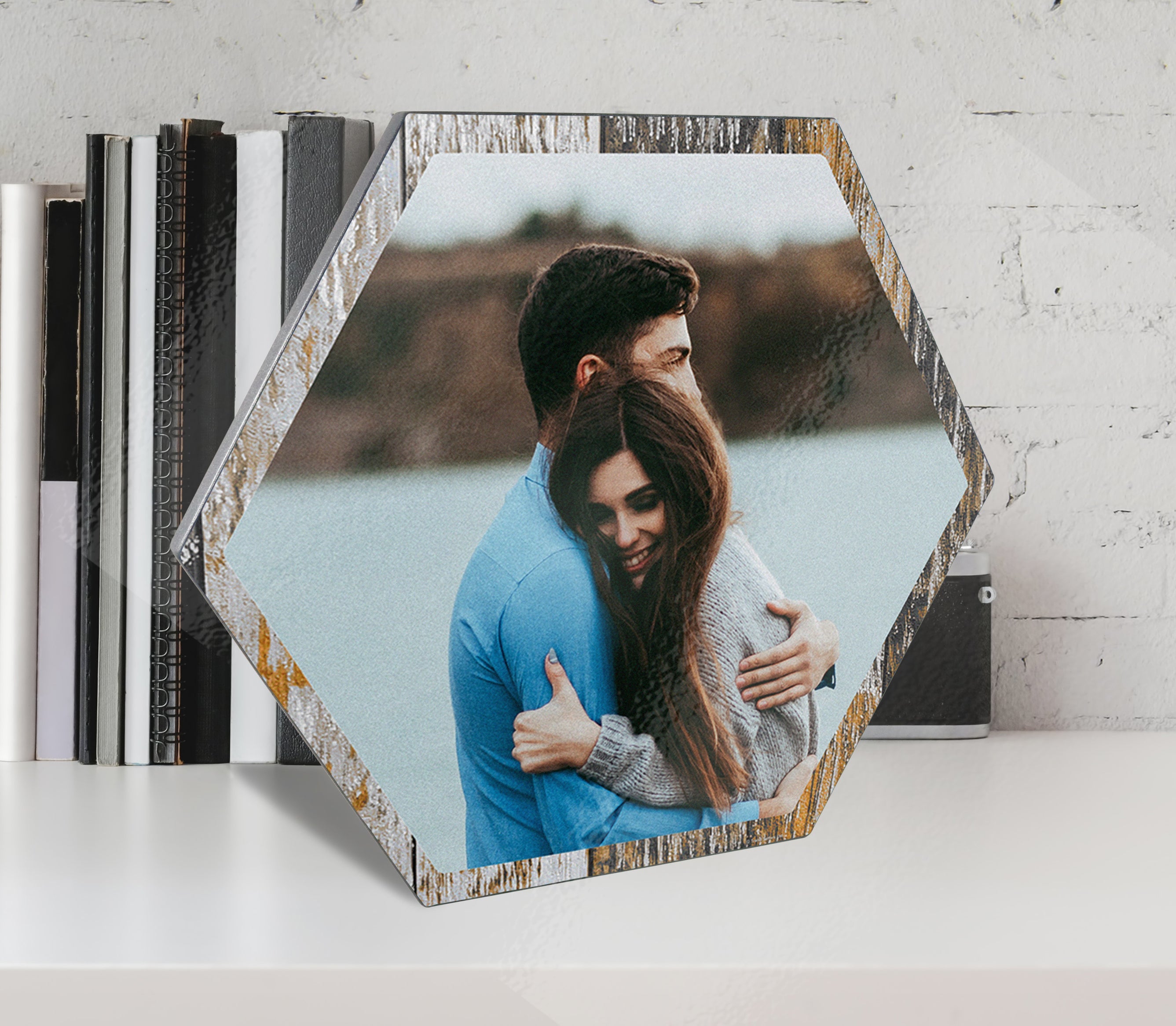 Family Collection (Espresso Wood Border - Upload Image) Hexagon KNEXAGON™ Wood Print