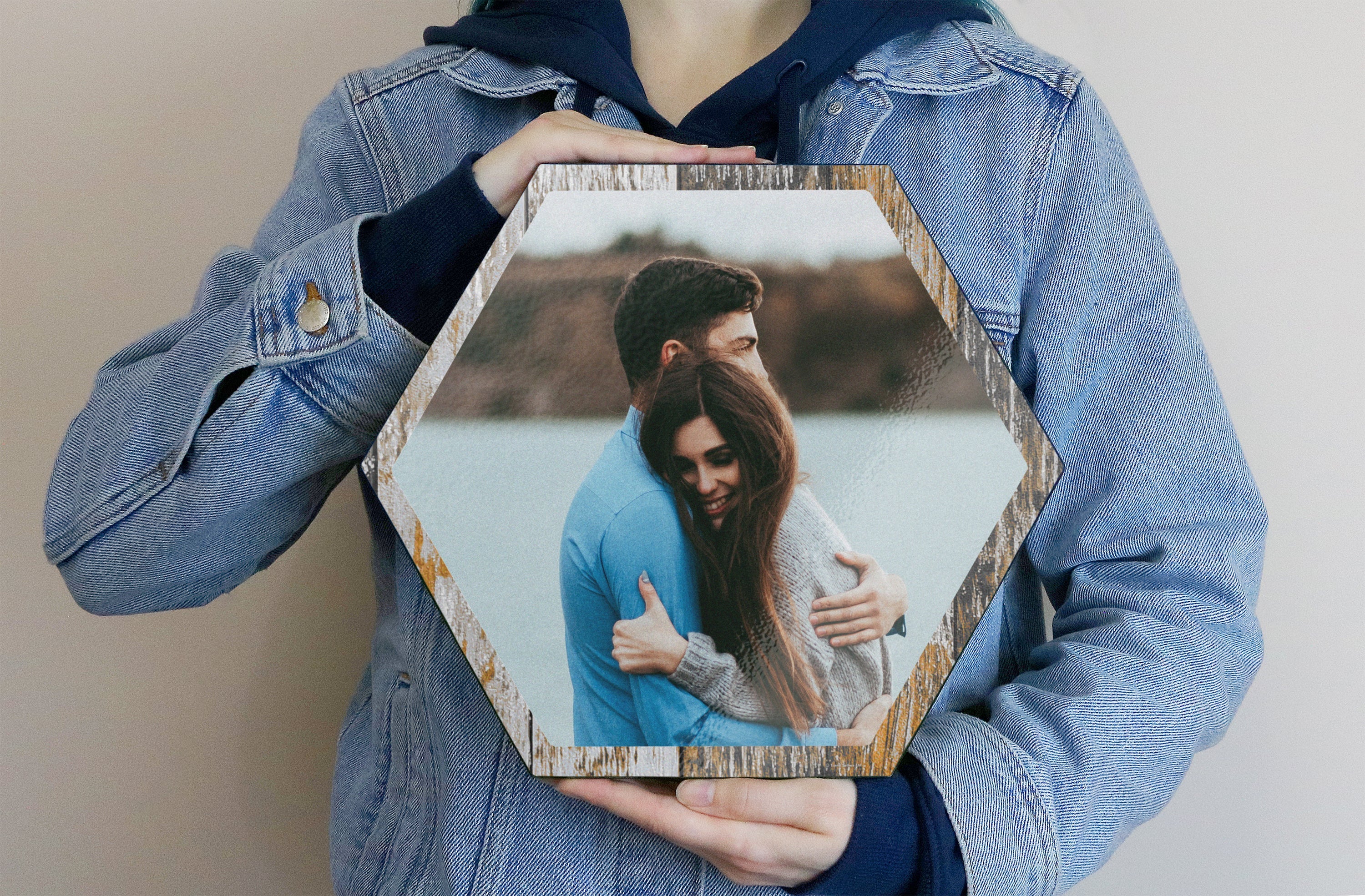 Family Collection (Espresso Wood Border - Upload Image) Hexagon KNEXAGON™ Wood Print