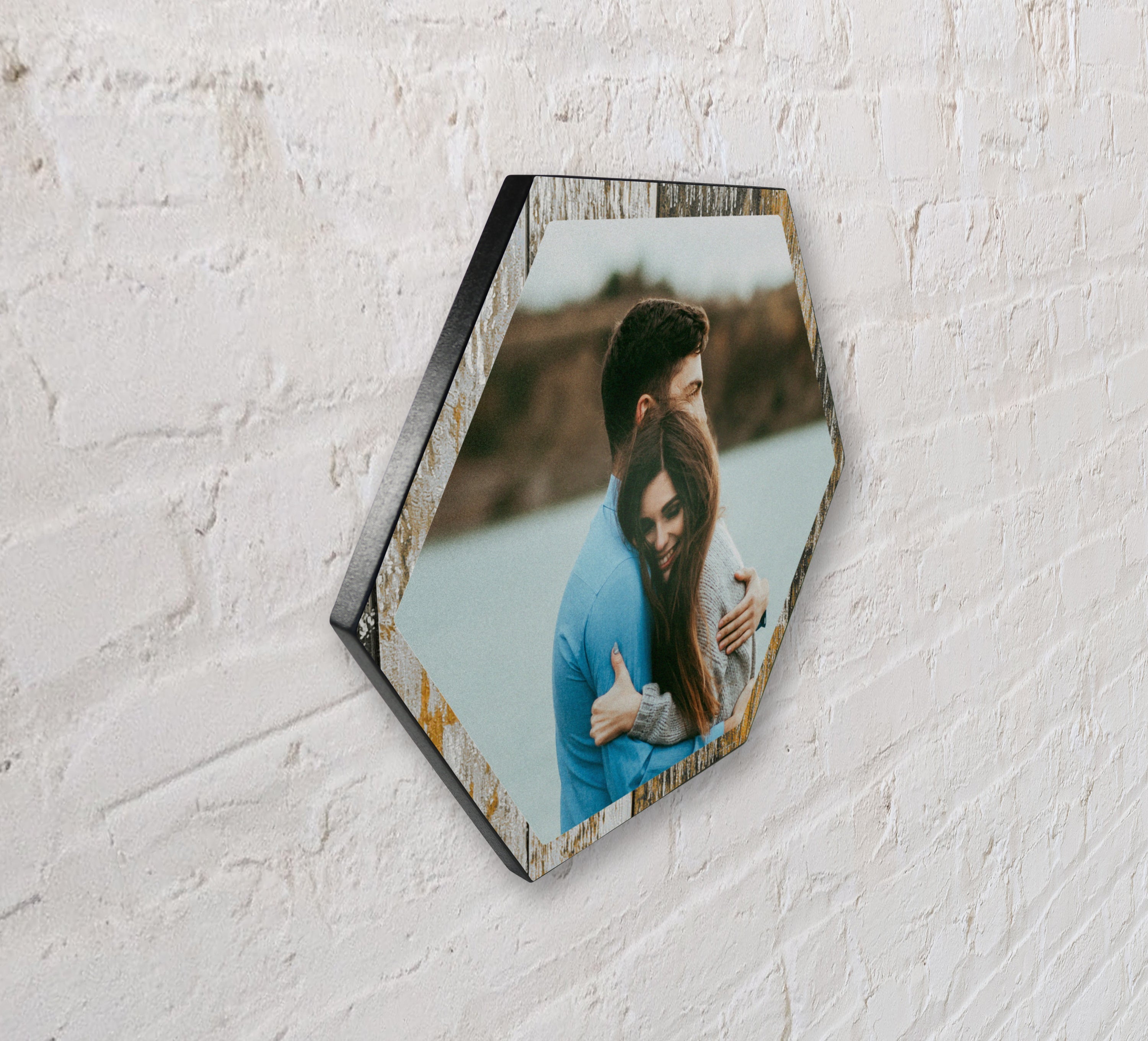 Family Collection (Espresso Wood Border - Upload Image) Hexagon KNEXAGON™ Wood Print