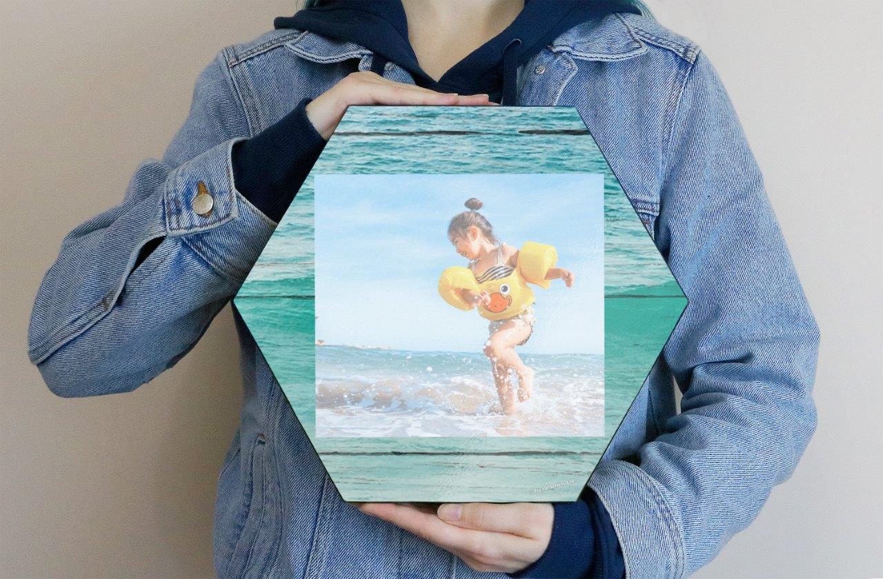 Vacation Collection (A Day at the Beach - Ocean - Upload) 11.5" X 10" KNEXAGON Wood Print