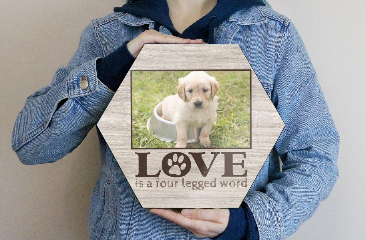 Family Collection (Love Is A Four Legged Word - Personalized - Upload) 11.5" X 10" KNEXAGON Wood Print