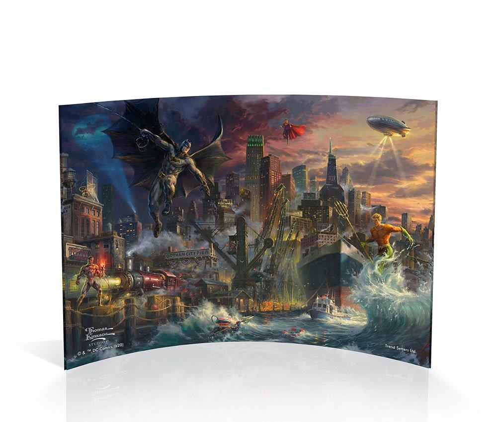 Thomas Kinkade (Justice League Showdown at Gotham City Pier) 7" x 5" Curved Acrylic Print ACP0705CUR574