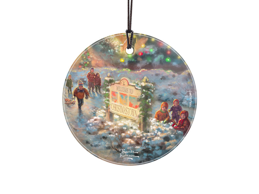 Thomas Kinkade (The Lights of Christmastown - Sign) StarFire Prints™ Hanging Glass Print SPCIR1209