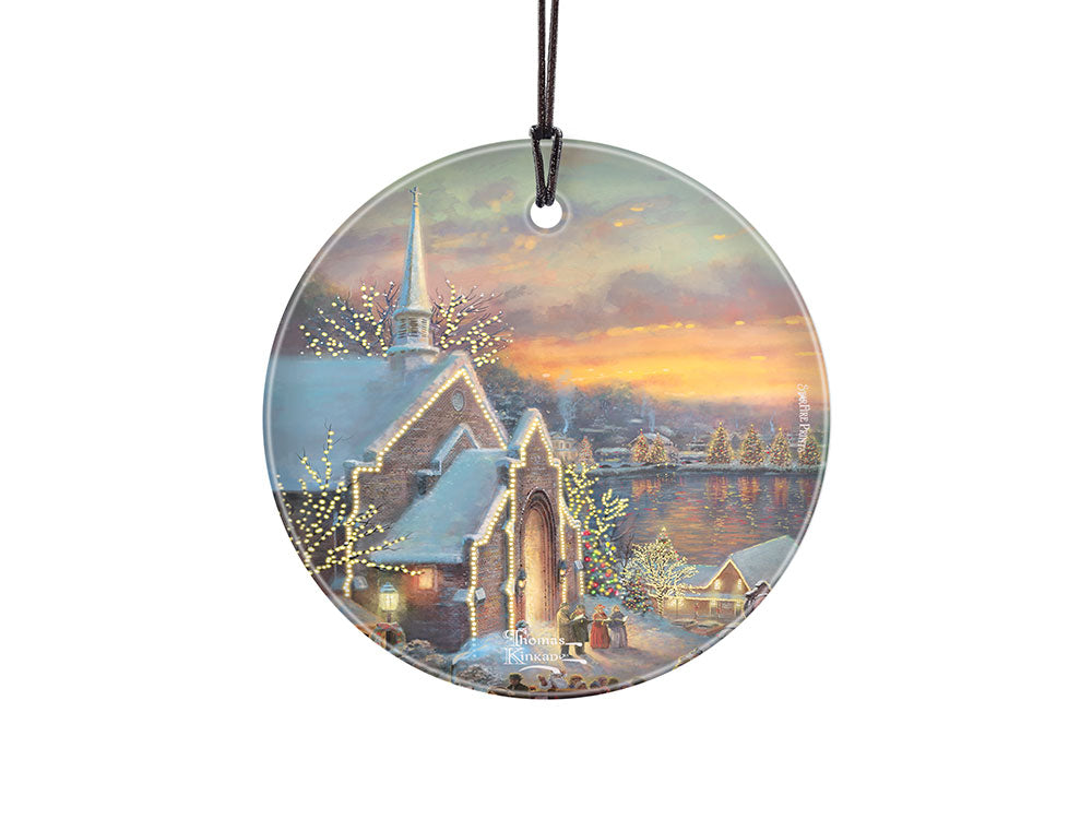 Thomas Kinkade (The Lights of Christmastown - Church) StarFire Prints™ Hanging Glass Print SPCIR1211
