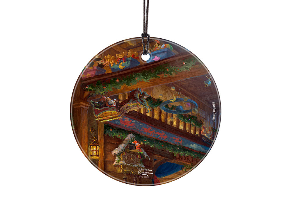 Thomas Kinkade (Santas Workshop - Toys) StarFire Prints™ Hanging Glass Print SPCIR1216