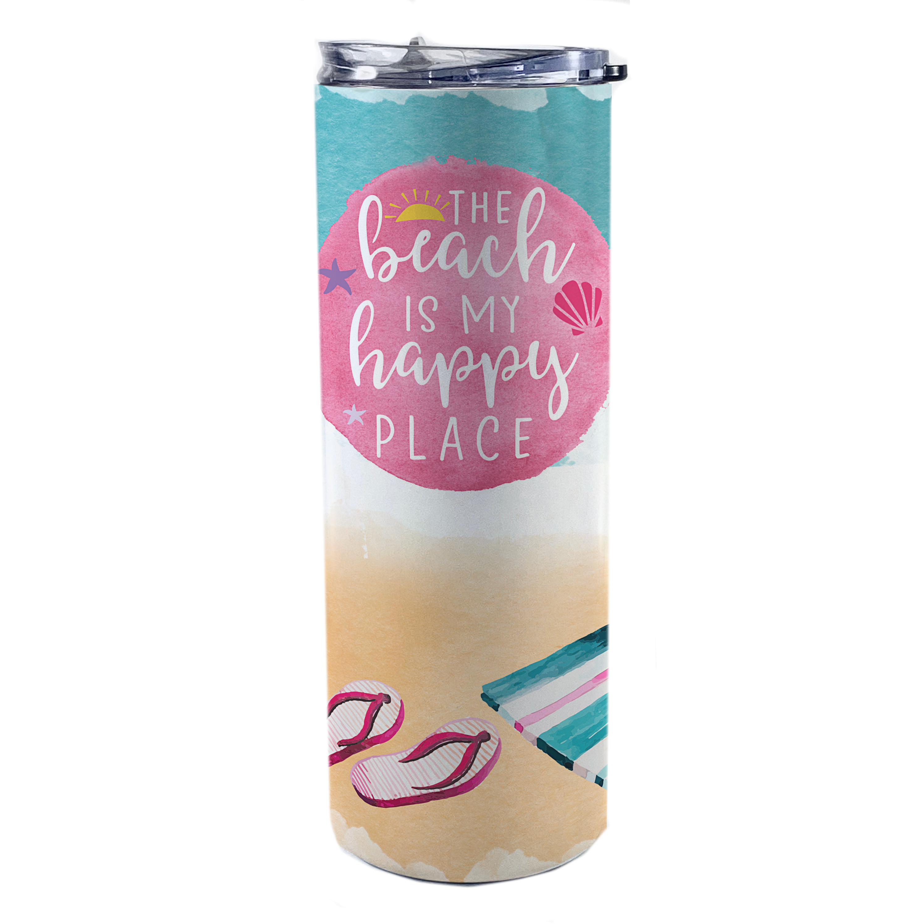 Vacation Collection (The Beach Is My Happy Place) 20 Oz Stainless Steel Travel Tumbler with Straw SSTUMW0091