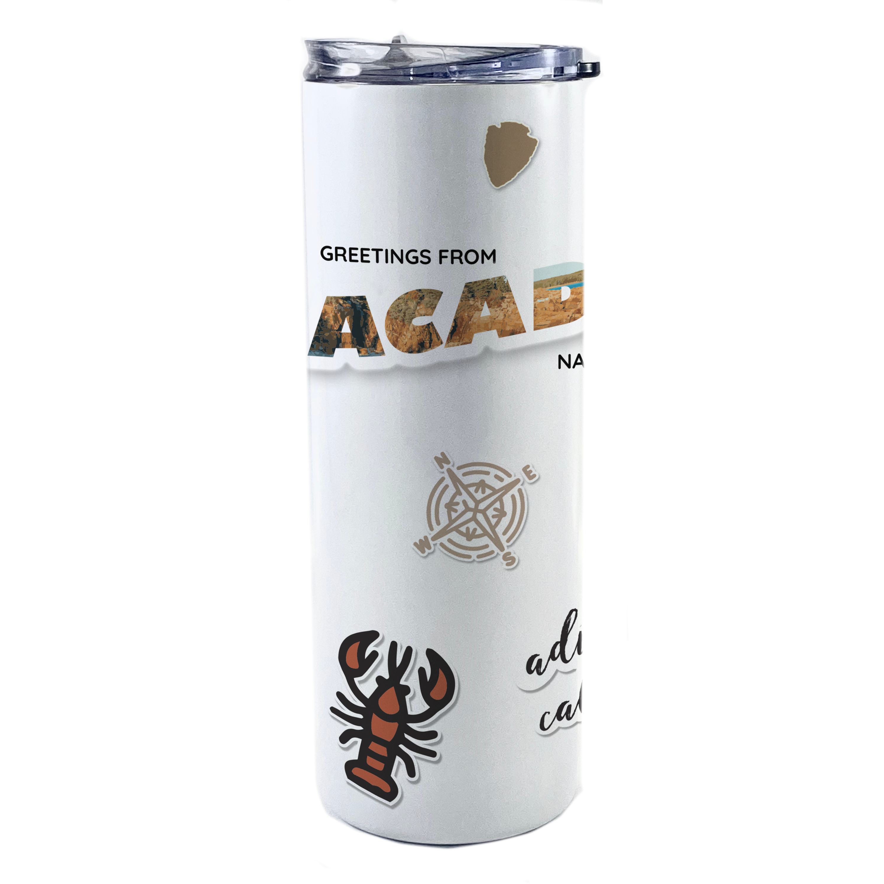 Vacation Collection (National Park - Acadia) 20 Oz Stainless Steel White Travel Tumbler with Straw SSTUMW0105