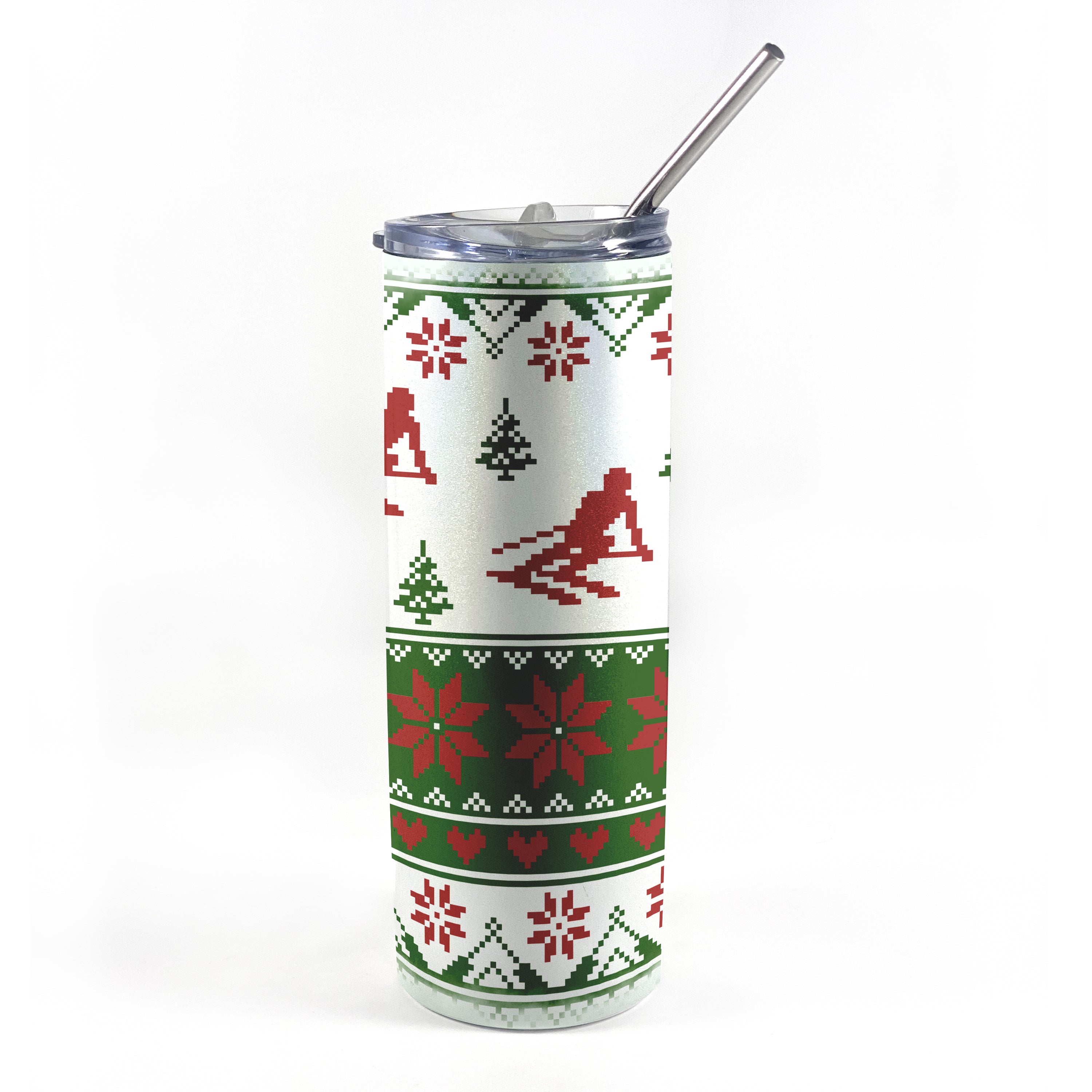 Sports Collection (Skiing Ugly Sweater - Red & Green) 20oz Stainless Steel Tumbler with Straw