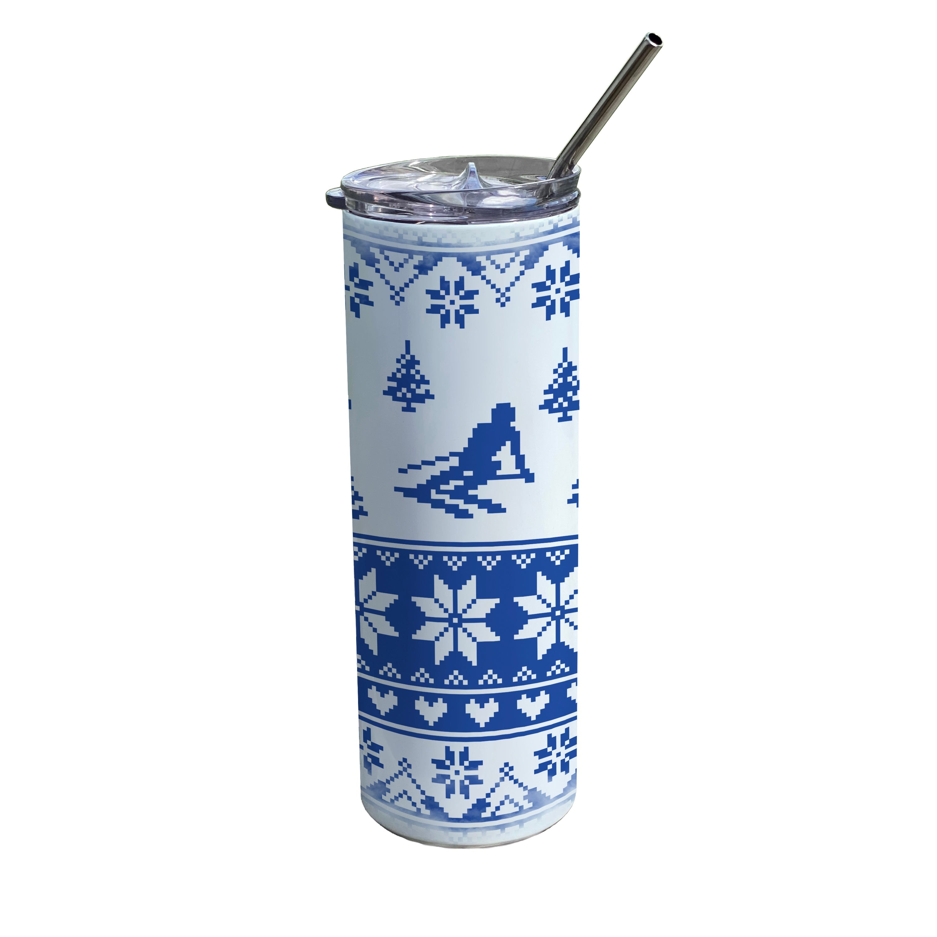 Sports Collection (Skiing Ugly Sweater - Blue) 20oz Stainless Steel Tumbler with Straw