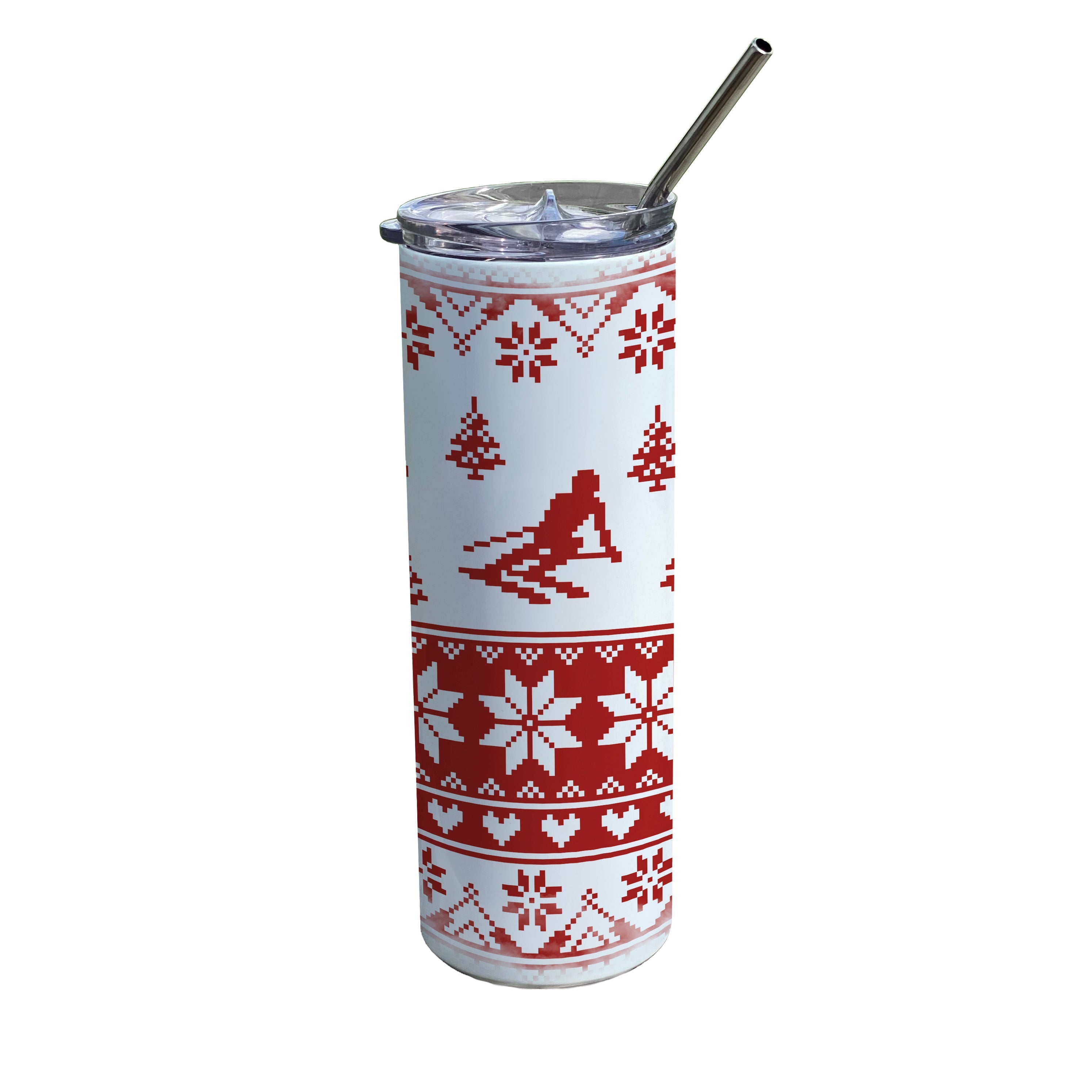 Sports Collection (Skiing Ugly Sweater - Red) 20oz Stainless Steel Tumbler with Straw