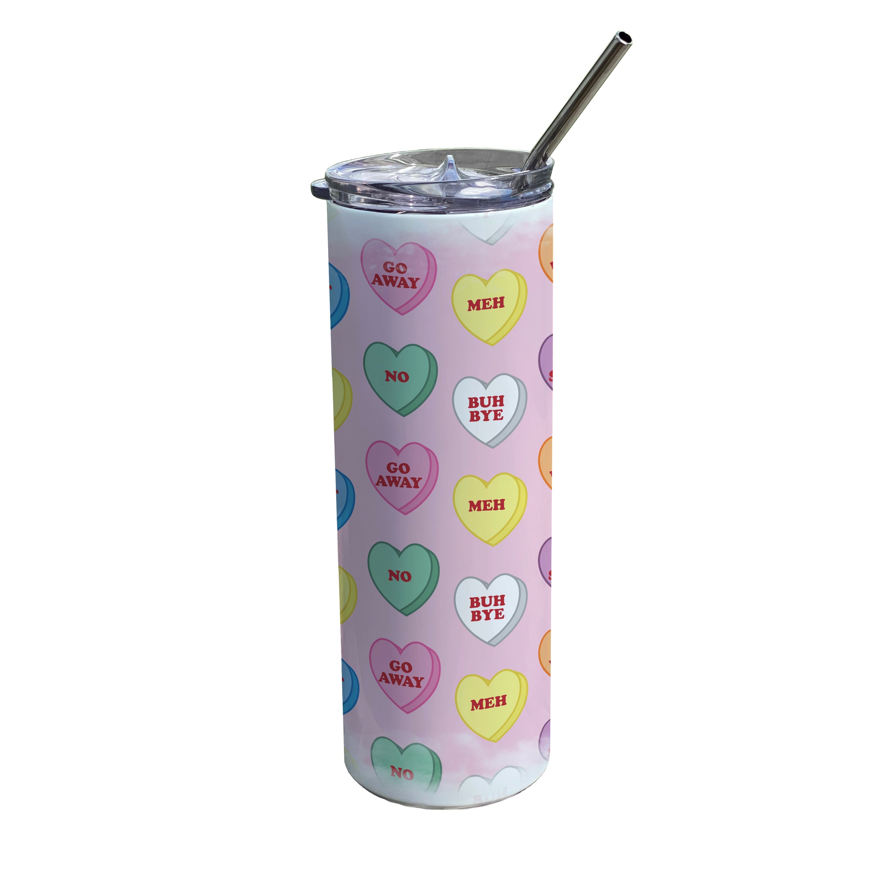 Valentines Day Collection (Anti-Valentine Hearts) 20 oz Stainless Steel Travel White Tumbler with Straw SSTUMW0146