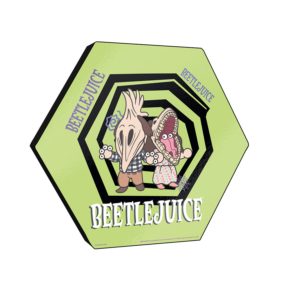 Beetlejuice (Barbara & Adam - Chibi) KNEXAGON® Wood Print WPHEX1448